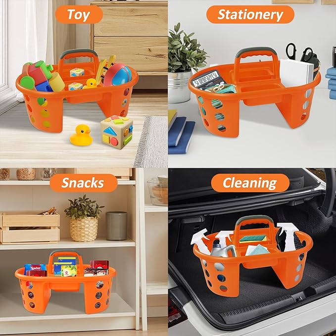 Large Shower Caddy Portable 2PC - Made in USA Plastic Jumbo Size Dorm Storage Candy Tote with Handle Shower Organizer for Bathroom, Pantry, Kitchen, College Dorm, Orange