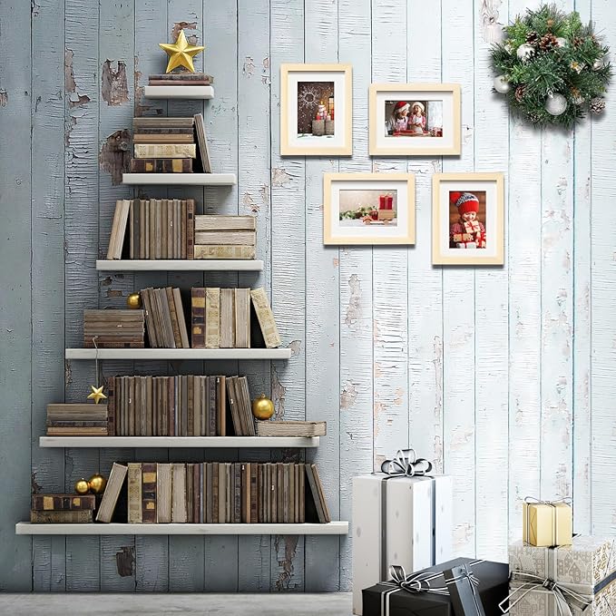 KINLINK 5x7 Picture Frame Natural, Solid Wood Frames with Acrylic Plexiglass for Pictures 3.5x5/4x6 with Mat or 5x7 without Mat, Tabletop and Wall Display Photo Frame, Set of 4