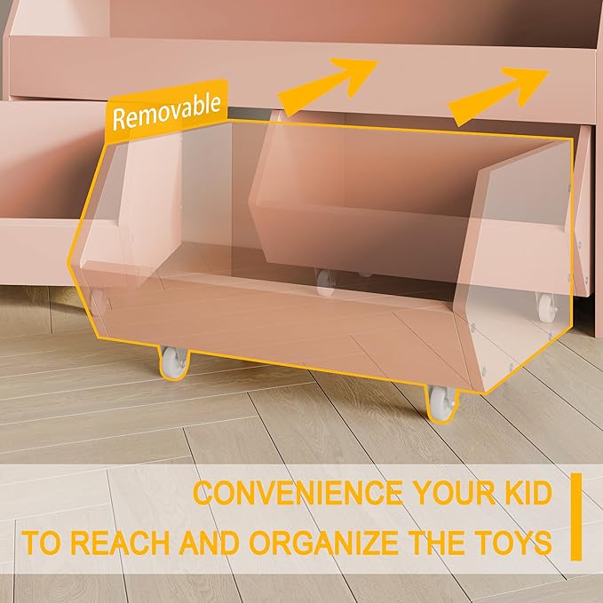 Toy Storage Organizer for Kids, Toy Storage Cabinet with Drawers, Boys and Girls Toy Shelf with Wheels, Toy Organizer Kids Bookshelf with Storage for Nursery, Playroom, Bedroom (Light Pink)