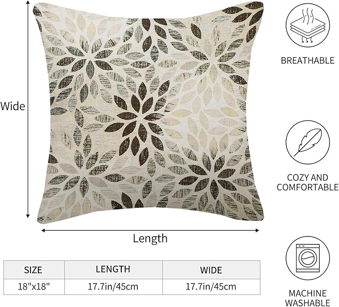 Black Grey Pillow Covers 18x18 Inch Set of 2 Summer Rust Geometric Flower Outdoor Decorative Throw Pillows Farmhouse Dahlia Pillow Case Linen Square Cushion Cover for Home Sofa Bedroom