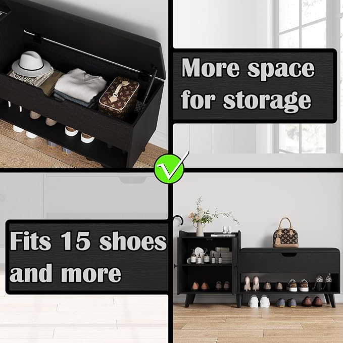 50" Entryway Shoe Bench with Hidden Storage,Shoe Organizer Storage Bench with Shelf and Cabinet Entryway Bench for Bedroom Living Room and Hallway