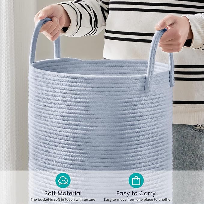 Laundry Hamper Basket, Woven 58L Tall Laundry Basket for Blanket Organizer- Nursery Hamper for Bedroom And Bathroom Storage