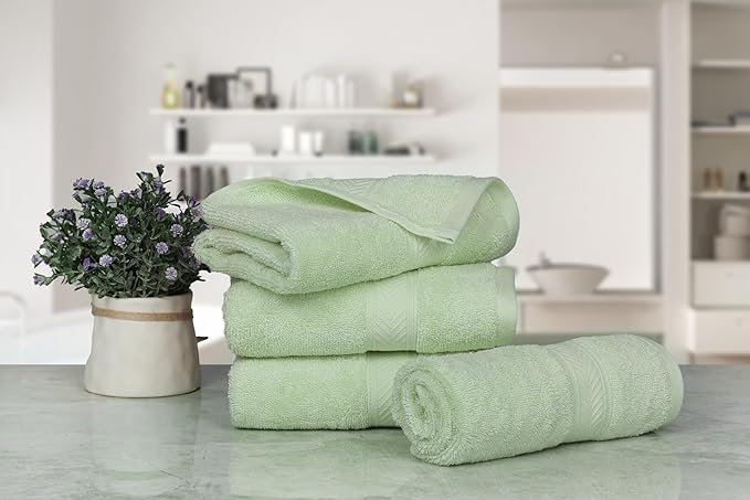 Casa Lino 100% Cotton Hand Towels for Bathroom - Soft, Highly Absorbent & Quick Dry Kitchen Towels - Gym Towel Set - Travel Towel Set - 24" x 16" - Pack of 4 - (Light Sage Green)