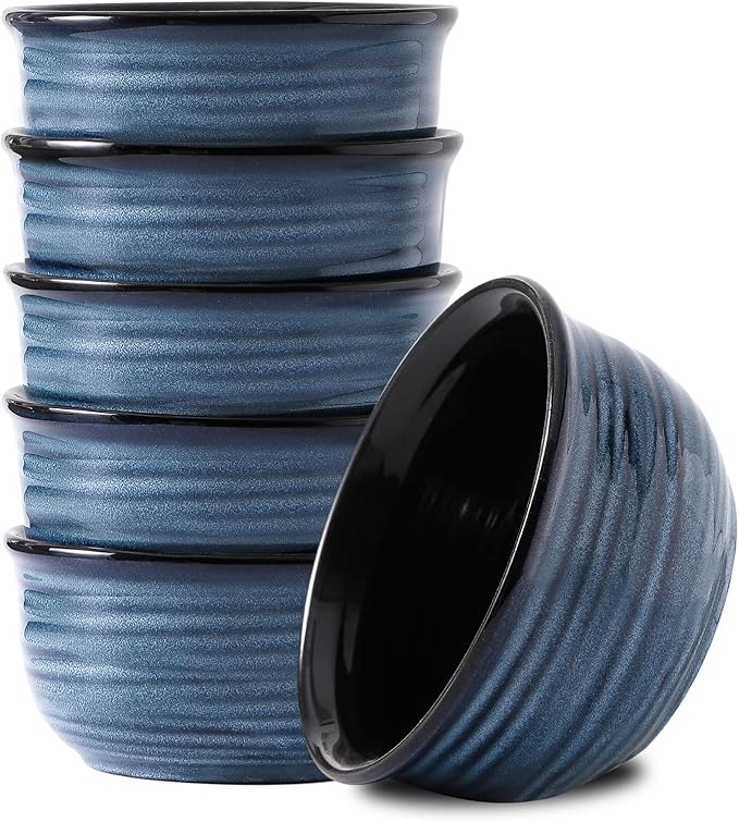 Hasense Cereal Bowls Set of 6, 20 Ounce Ceramic Soup Bowls Set for Kitchen, Suit for Cereal Soup Rice Pasta Salad Oatmeal,Dishwasher Microwave Safe, Navy Blue