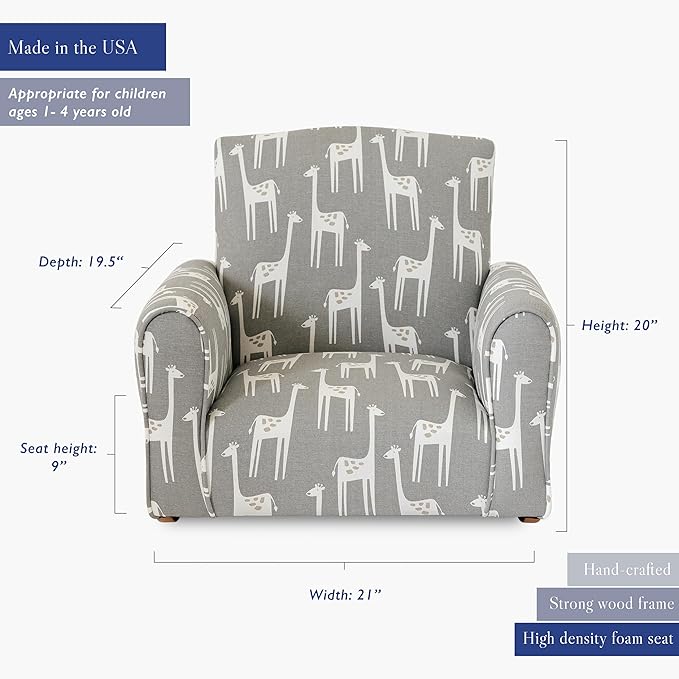 Kid Rocking Chair for Toddlers, Child Chair for Little Kids, Upholstered Toddler Armchair for Children, Comfy and Cute Little Kid Chairs (Rockers, Grey Giraffes Print)