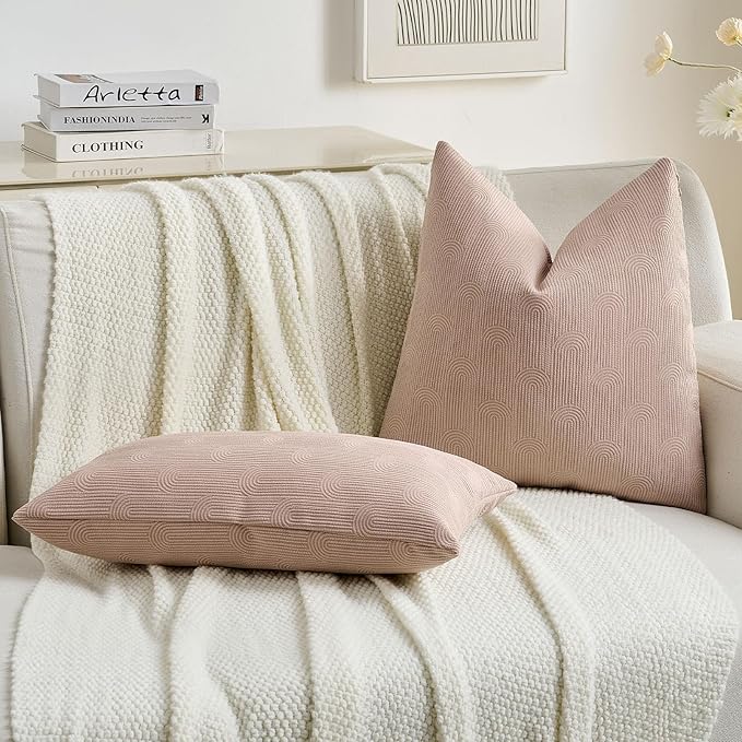 FUTEI Pink Chenille Decorative Throw Pillow Covers 16x16 Inch Set of 2,Soft Cozy Striped Geometric Patterns Cushion Case,Modern Home Decor for Couch Bed Living Room