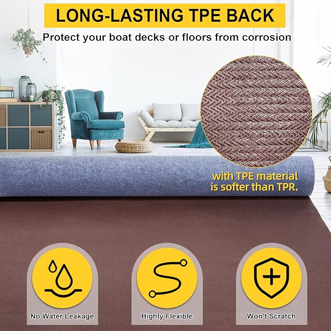 Marine Carpet,6 FT x 23 FT Blue-Gray Indoor Outdoor Carpet 0.2" Thick Boat Carpet with Water-Proof TPE Backing, Non-Slide Outdoor Marine Carpet Roll for Home, Patio, Porch, Deck