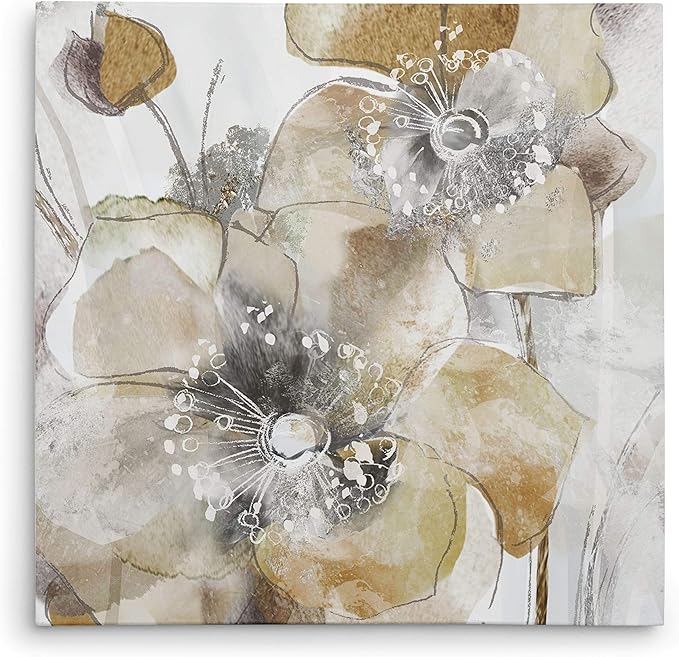 Wexford Home Taupe Spring Poppy II Gallery Wrapped Canvas Wall Art, 16x16,