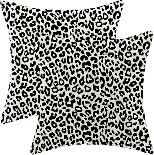 Leopard Print Pillow Covers 16x16 Pack of 2 Black Animal Pattern Cheetah Decorative Throw Pillow Cover Outdoor Decor Boho Abstract Modern Pillowcase Farmhouse Linen Cushion Case for Sofa Couch