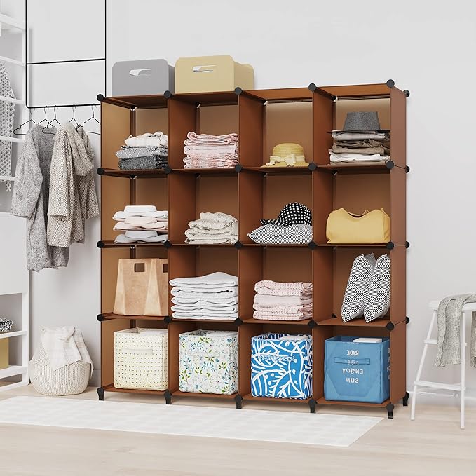 HOMIDEC Cube Storage Organizer 16-Cube Storage Shelf, Closet Organizer for Garment Racks, Closet Organizers and Storage with Metal Hammer, Bookshelf for Kids, (48.4 L x 12.2 W x 48.4 H Inches)