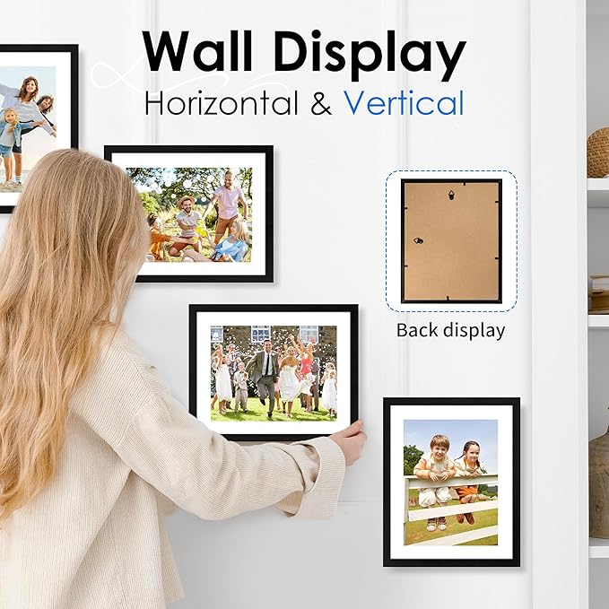 FIXSMITH 8.5x11 Picture Frame Bulk-6 Pack, Photo Frame with HD Plexiglass, Display Pictures 6x8 with Mat or 8.5x11 Without Mat, Black Picture Frames Collage Wall Decor, Gallery Wall Frame