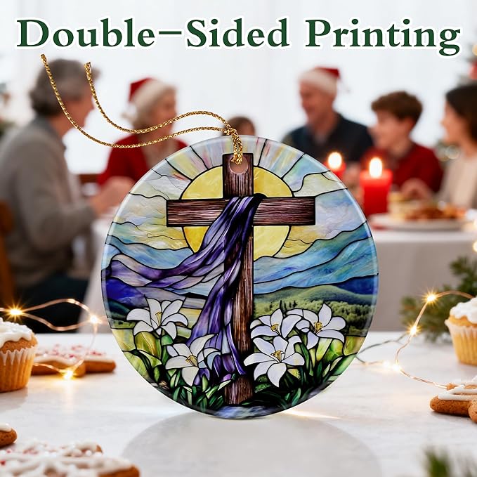 Cross Ornament | Christian Christmas Ornaments, Religious Christmas Decorations, Hanging Ornaments for Tree | Religious Decor, Christian Faith Gifts | Easter Gifts, Baptism Gift, Confirmation Gift