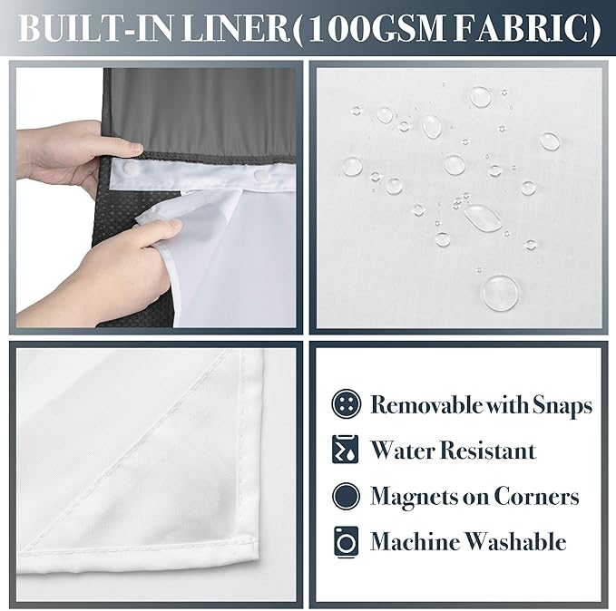 N&Y HOME Extra Long Waffle Weave Shower Curtain with Snap-in Fabric Liner & 12 Hooks Set - 71" x 84", Hotel Style & Mesh Top Window, Machine Washable - 71x84, Graphite Gray