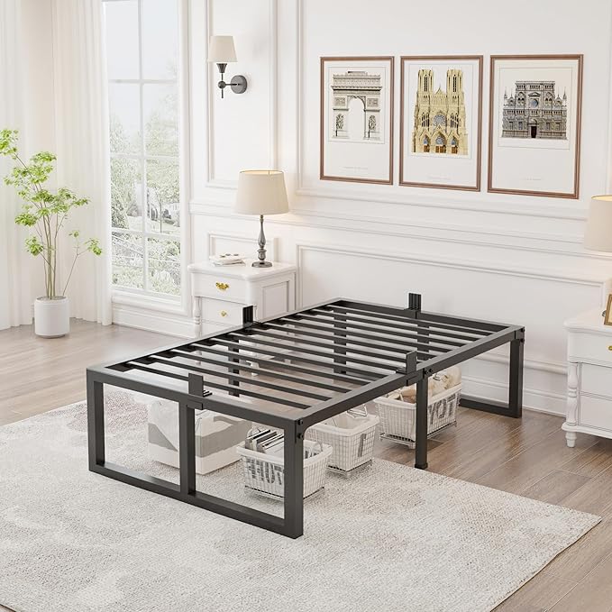Twin Bed Frame, 18 Inch High 3500 lbs Heavy Duty Metal Platform, Mattress Foundation with Steel Slat Support/No Box Spring Needed/Noise Free/Non-Slip/Easy Assembly