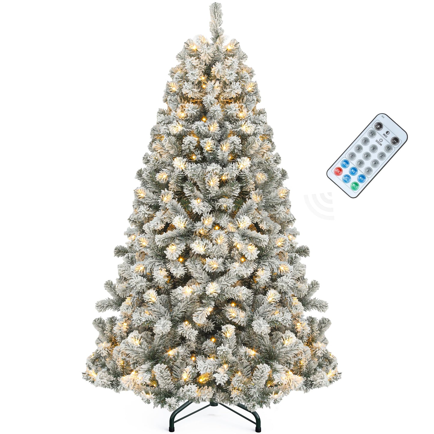YITAHOME Prelit Snow Flocked Artificial Full Christmas Tree 9ft with Remote Control, Christmas Pine Tree with 11 Light-Modes, 2094 Branch Tips, and Foldable Base for Home, Party Decoration
