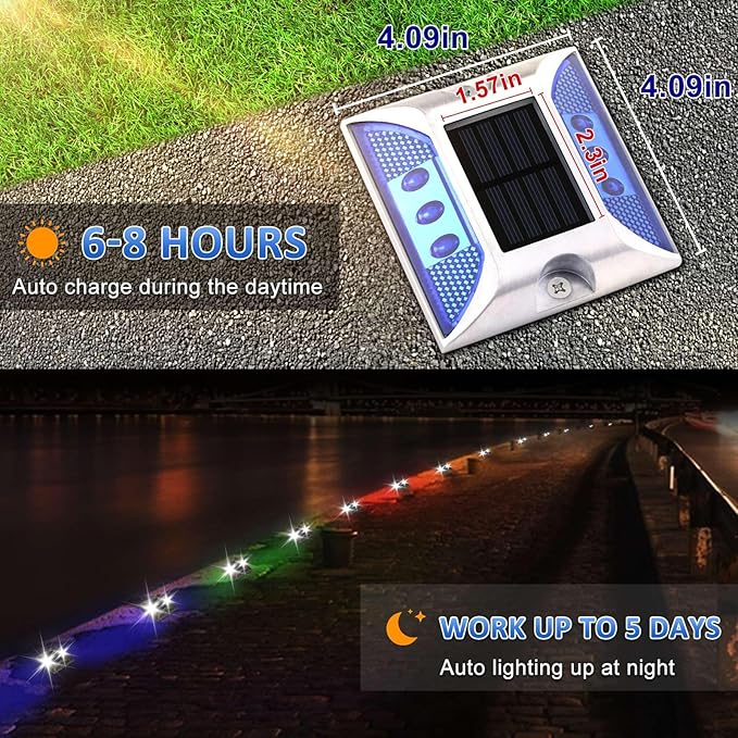 Aolyty Solar Dock Lights - IP68 Waterproof Outdoor Warning Step Lights for Sidewalk, Stair, Garden Pathway (4 Pack, Green)