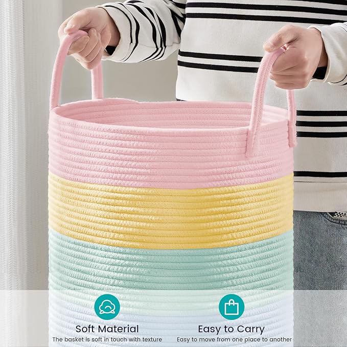 Laundry Hamper Basket, Woven 58L Tall Laundry Basket for Blanket Organizer- Clothes Hamper Baby Nursery Hamper for Blanket Storage in Bedroom