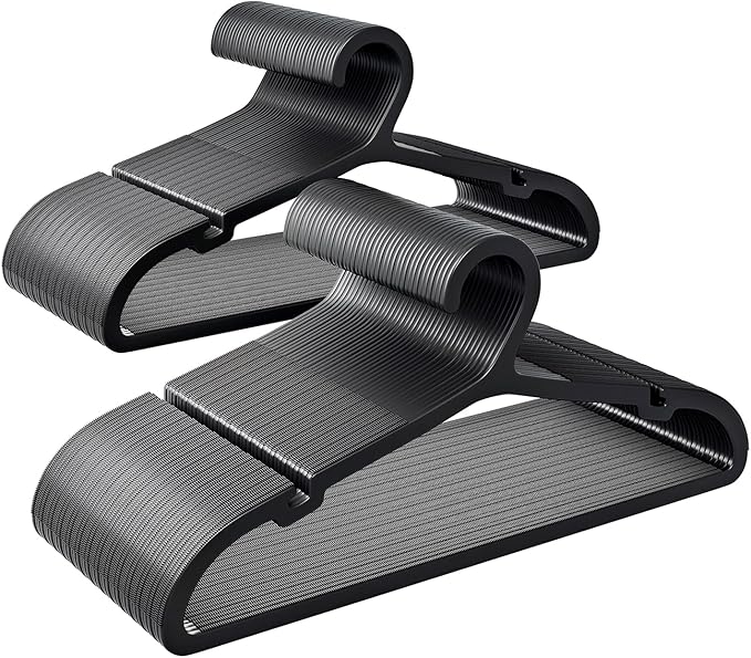 80 Pack Clothes Hangers, Non Slip Plastic Coat Hangers, Space Saving Hangers, Heavy Duty, Hanging Dry Wet Clothes, 16.4" x 8.3", Black, UAPY0580B