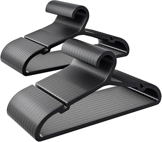 80 Pack Clothes Hangers, Non Slip Plastic Coat Hangers, Space Saving Hangers, Heavy Duty, Hanging Dry Wet Clothes, 16.4" x 8.3", Black, UAPY0580B