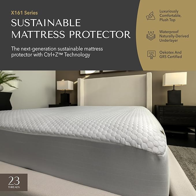 23 Threads X161 Series Padded, Plush, Soft, Luxurious, Waterproof Noiseless Mattress Protector Cover, Fitted, with Ctrl+Z Technology, 13 Inch Deep, TwinXL