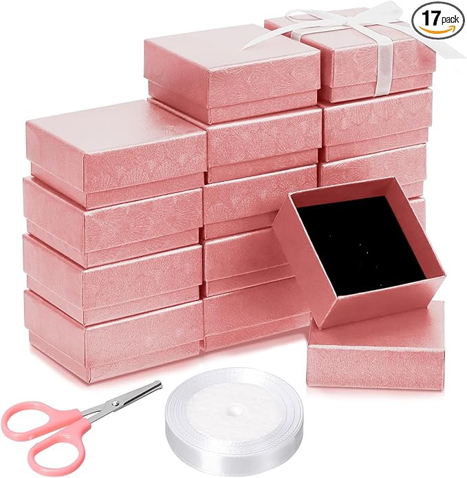 Glarks 17pcs 2.95 x 2.95in Jewelry Gifts Boxes Kit, Pink Fan Shaped Jewelry Boxes for Ring Earring Jewelry, Christmas, Birthday, Anniversaries, Valentine’s Day, Mother’s Day and Other Festivals