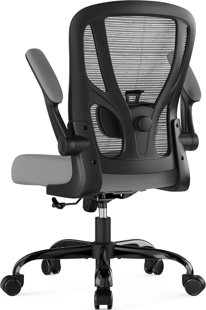 Office Chair Ergonomic Desk Chair - Mesh Computer Chair Breathable Task Chair with Wheels Adjustable Lumbar Support Home Desk Office Chairs with Flip up Armrest Executive Rolling Swivel Gray