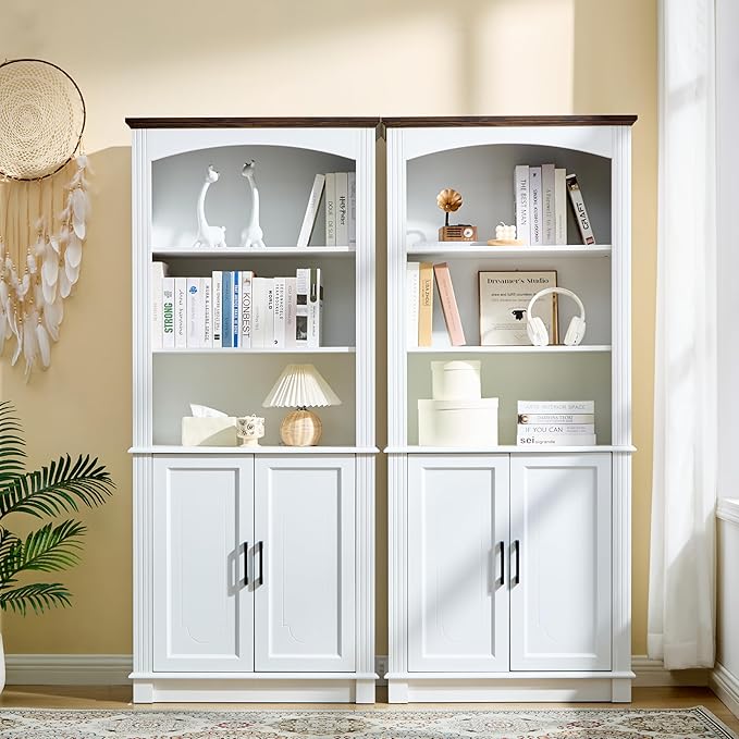 White 5 Tier Book Shelf and Bookshelf with Storage Cabinet Doors, 72 Inch Tall Bookcase, Wooden Cube Storage Organizer, Kids Bookshelf, Display Cabinet for Bedroom Furniture, Living Room, Pantry