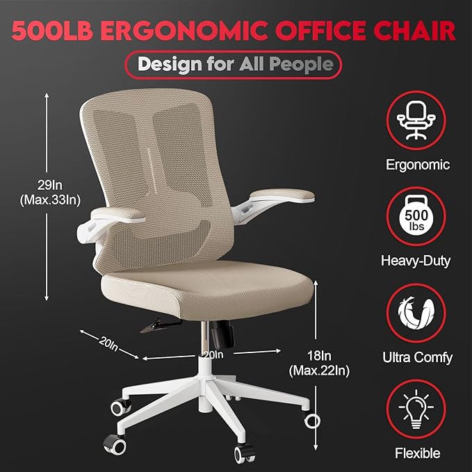 Ergonomic Office Chair - Comfy Desk Chairs with Wheels & Arms, 400LB Heavy Duty Mesh Computer Chair with Comfortable Lumbar Back Support for Home, Office, Study, Bedroom, College Dorm