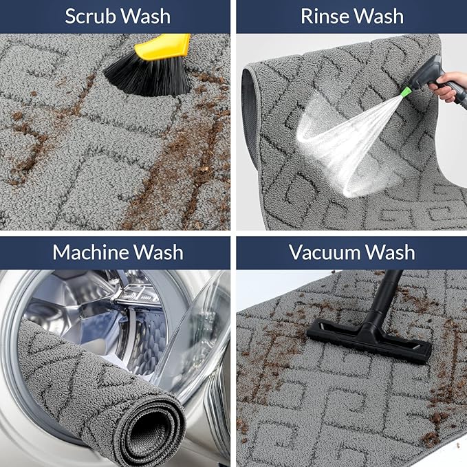 Walensee Indoor Doormat, Front Door Mat for Entrance (24"x35"Light Grey) Machine Washable Entryway Rug, Non Slip Trapper Door Rugs Absorbent Dirt Low Profile Shoes Scraper Inside Floor Mats