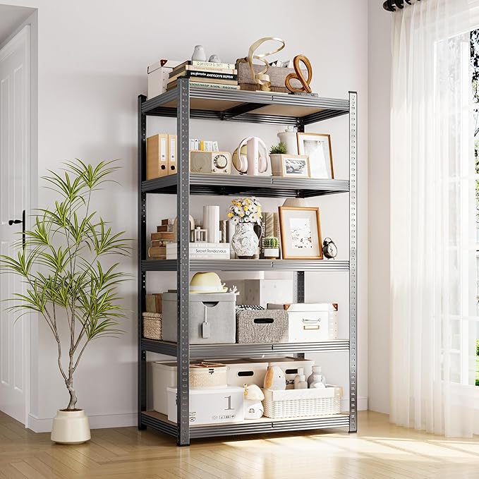 Yaheetech Standing Shelf Units, 5 Tier Storage Shelf, Heavy Duty Shelving, Adjustable Garage Shelves, Utility Rack Shelf Unit, Basement Warehouse Shed, 35.5″L × 16″W × 71" H - Dark Gray