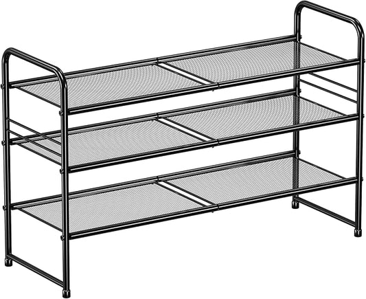 SUFAUY 3-Tier Mesh Shoe Rack, Closet Metal 33" Wide Shoe Rack Organizer Heavy Duty, Black