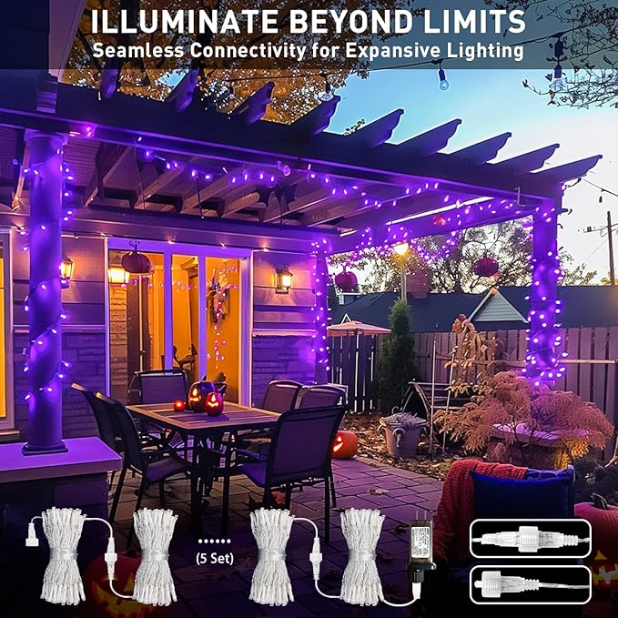 JMEXSUSS Connectable Purple Lights Indoor, 150 LED 8 Modes Halloween String Lights Outdoor Waterproof, 59FT Purple Halloween Light for Party Bedroom Tree Christmas Decorations