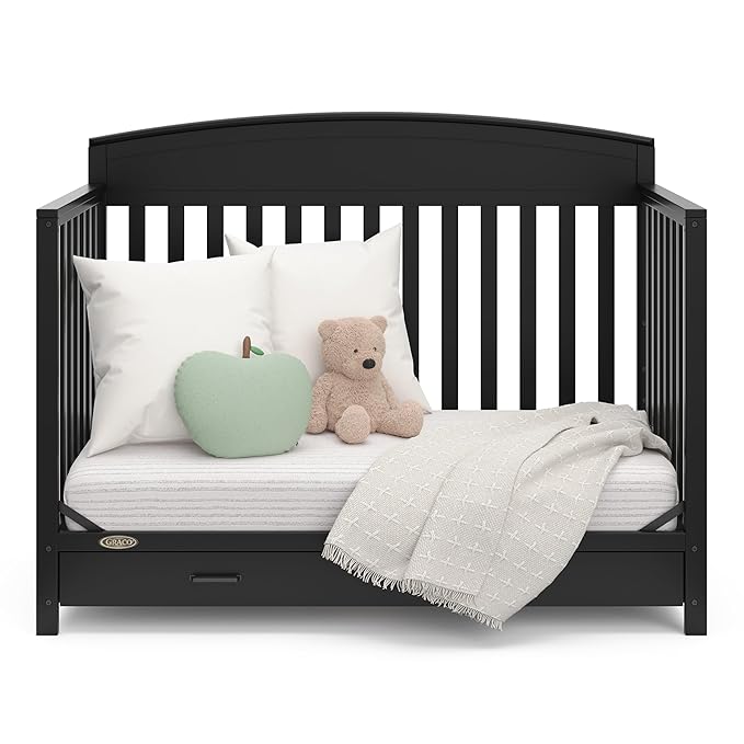 Graco Benton 5-in-1 Convertible Crib with Drawer (Black) - Converts from Baby Crib to Toddler Bed, Daybed and Full-Size Bed, Fits Standard Full-Size Crib Mattress, Adjustable Mattress Support Base