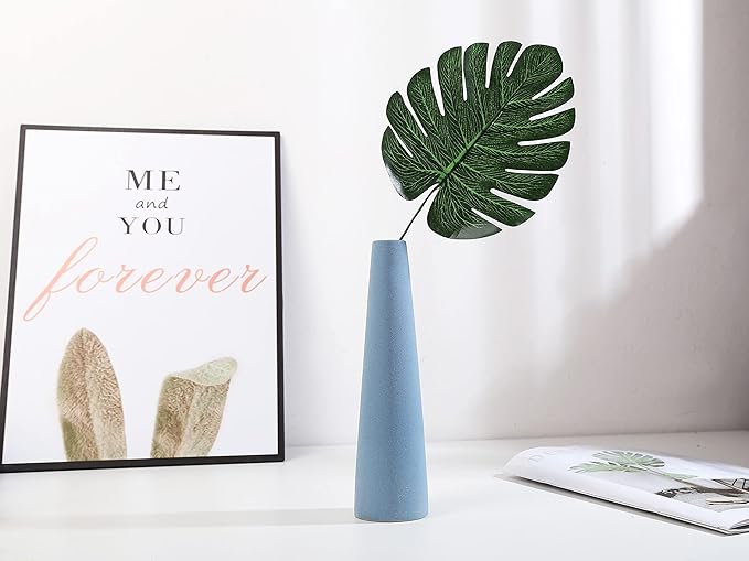 Ceramic Vase, Modern Home Decor Ceramic Vase, Frosted Porcelain Vase, Grey Minimalist Vase,Living Room Decoration，Ideal Shelf, Best Decoration. (Blue)