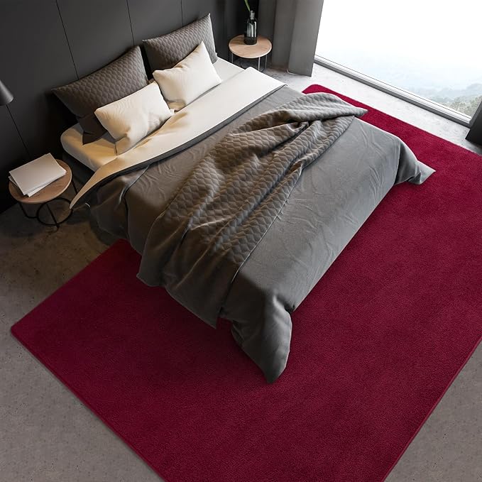 Soft Rugs for Living Room 6x9 Wine Red, Minimalist Area Rug for Bedroom Nursery Dining Table Dorm, Large Throw Rugs for Men Boys Girls Kids Room Indoor Floor Carpets