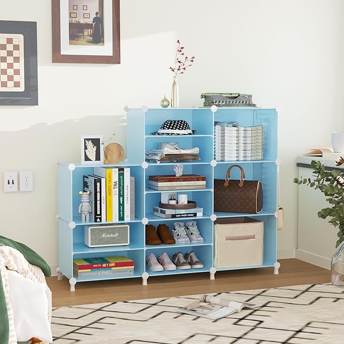 AWTATOS Closet Organizer 8 Cube Storage Shelves Closet Storage Clothes Organizers Stackable Cubby Shelving for Closet Bedroom Living Room Blue