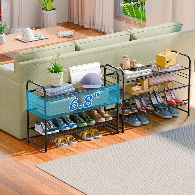 SUFAUY 3-Tier Mesh Shoe Rack, Closet Metal 33" Wide Shoe Rack Organizer Heavy Duty, Black