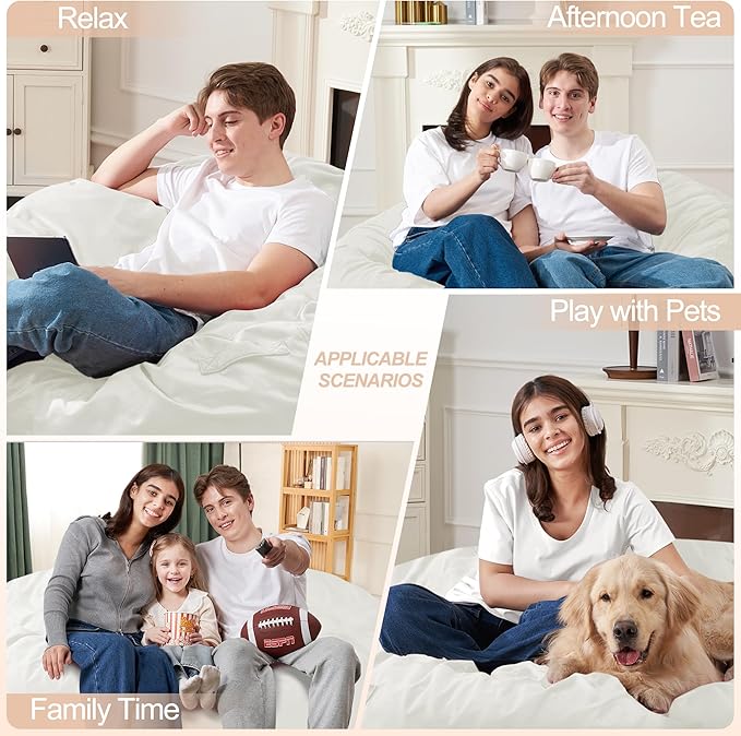 Homguava 6 FT Bean Bag Chair: 6' Bean Bags with Memory Foam Filled, Large Beanbag Chairs Soft Sofa with Dutch Velvet Cover-Beige