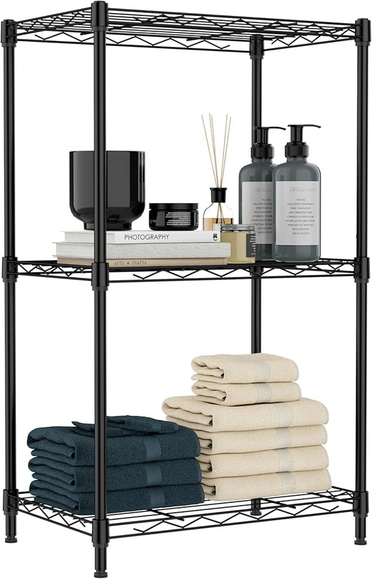IZEUK 3 Tier Metal Wire Shelving Rack Storage Shelves for Kitchen, Bedroom, Living Room or Laundry Room, Black, 17.7" W x 11.8" D x 28.8" H