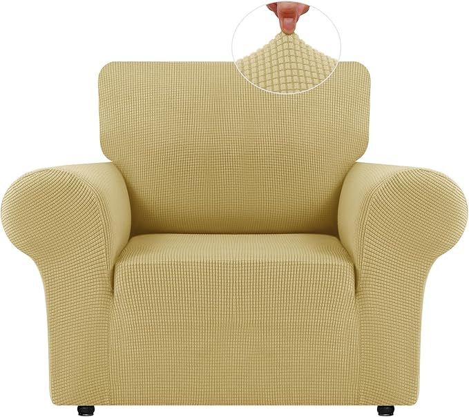 LURKA Stretch Chair Sofa Slipcovers 1 Piece Couch Covers for Sofa Furniture Protector Full Sofa Covers with Elastic Bottom for Kids and Dog (Champagne, Small)