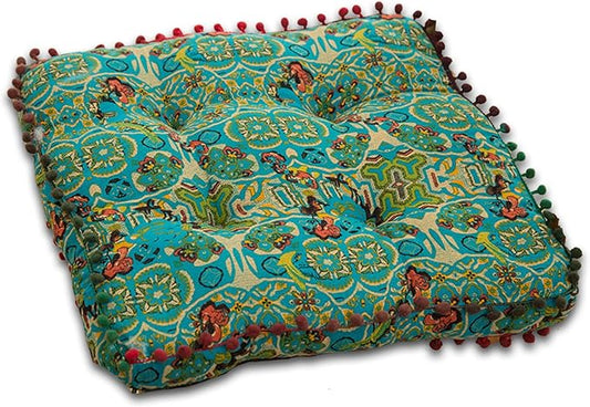 Blue Bohemian Seat Cushion,Indoor Boho Chair Cushions for Dining Chairs,Square Chair Pad,Decorative Seat Cushions for Kitchen Chairs (Blue Square A 16X16)