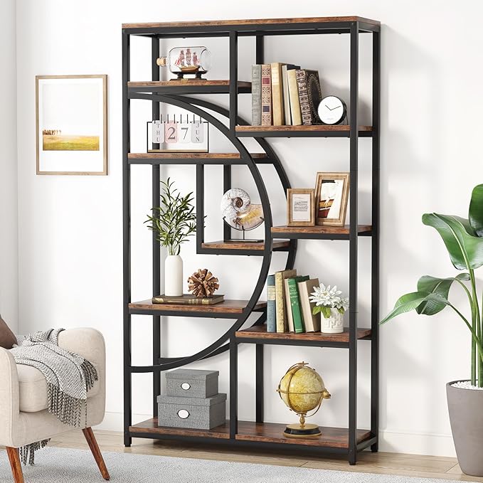 Tribesigns Bookshelf, Industrial 5 Tier Etagere Bookcase, Freestanding Tall Bookshelves Display Shelf Storage Organizer with 9-Open Storage Shelf for Living Room, Bedroom