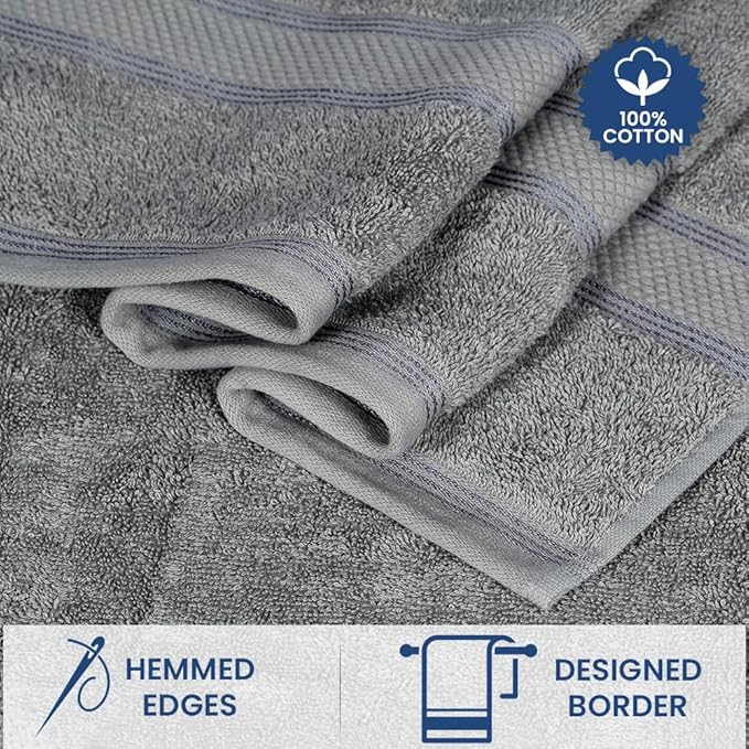 Casa Lino Silver Grey Bath Towels Set of 4 (54" x 27") - Large Bathroom Towel Set - 100% Cotton Towels for Bathroom - Highly Absorbent & Quick Dry Bath Towel Multipack - New Apartment Essentials