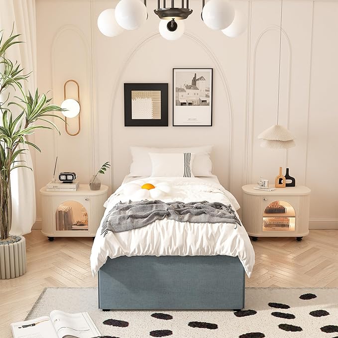 18 Inch Twin XL Bed Frames with Fabric Cover, Heavy Duty Metal Twin XL Platform Bed Frame, No Box Spring Needed, Support Up to 2500 lbs, Easy Assembly, Noise Free, Black