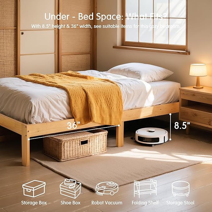 Hokway Wood Twin Bed Frames- No Wobble,Noise-Free,Easy Assembly with Precise Holes,12 in Wood Slat Support,No Box Spring Needed,Natural