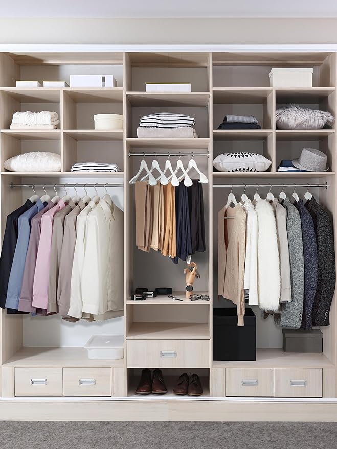 HOUSE DAY High-Grade Solid Wood Coat Hangers for Women, Wide Shoulder Wooden Hangers, Suit Hangers with Non Slip Pants Bar, Smooth Finish 360° Swivel Hook for Dress, Heavy Clothes Hangers 6 Pack White