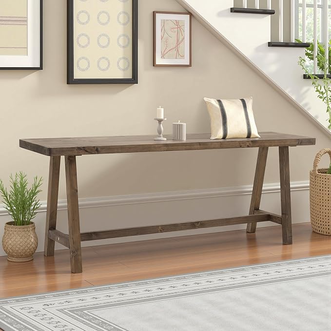 Warmiehomy Solid Wood Bench, 47.2” Rustic Farmhouse Entryway Bench for Living Room Dining Room Hallway Closet Room, Indoors & Outdoors Bench