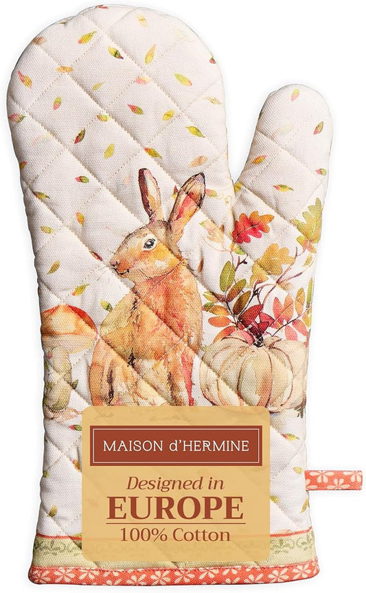 Maison d' Hermine Oven Gloves 100% Cotton Oven Mitt 7" x 13" with Loop Heat Resistant BBQ Cooking Gloves for Thanksgiving Christmas Decorations Baking Handling Hot Pans (Pack of 1, Pumpkin Passion)