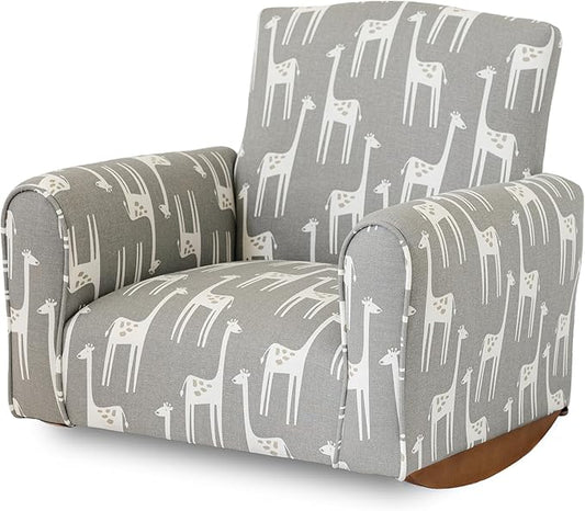 Kid Rocking Chair for Toddlers, Child Chair for Little Kids, Upholstered Toddler Armchair for Children, Comfy and Cute Little Kid Chairs (Rockers, Grey Giraffes Print)
