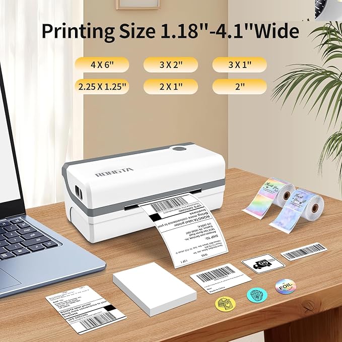 Rongta Bluetooth Thermal Shipping Label Printer, Wireless 4x6 Label Printer for Shipping Packages, Support Android, iPhone, Widely Used for Amazon, Ebay, Shopify, Etsy, USPS (Bluetooth+USB)